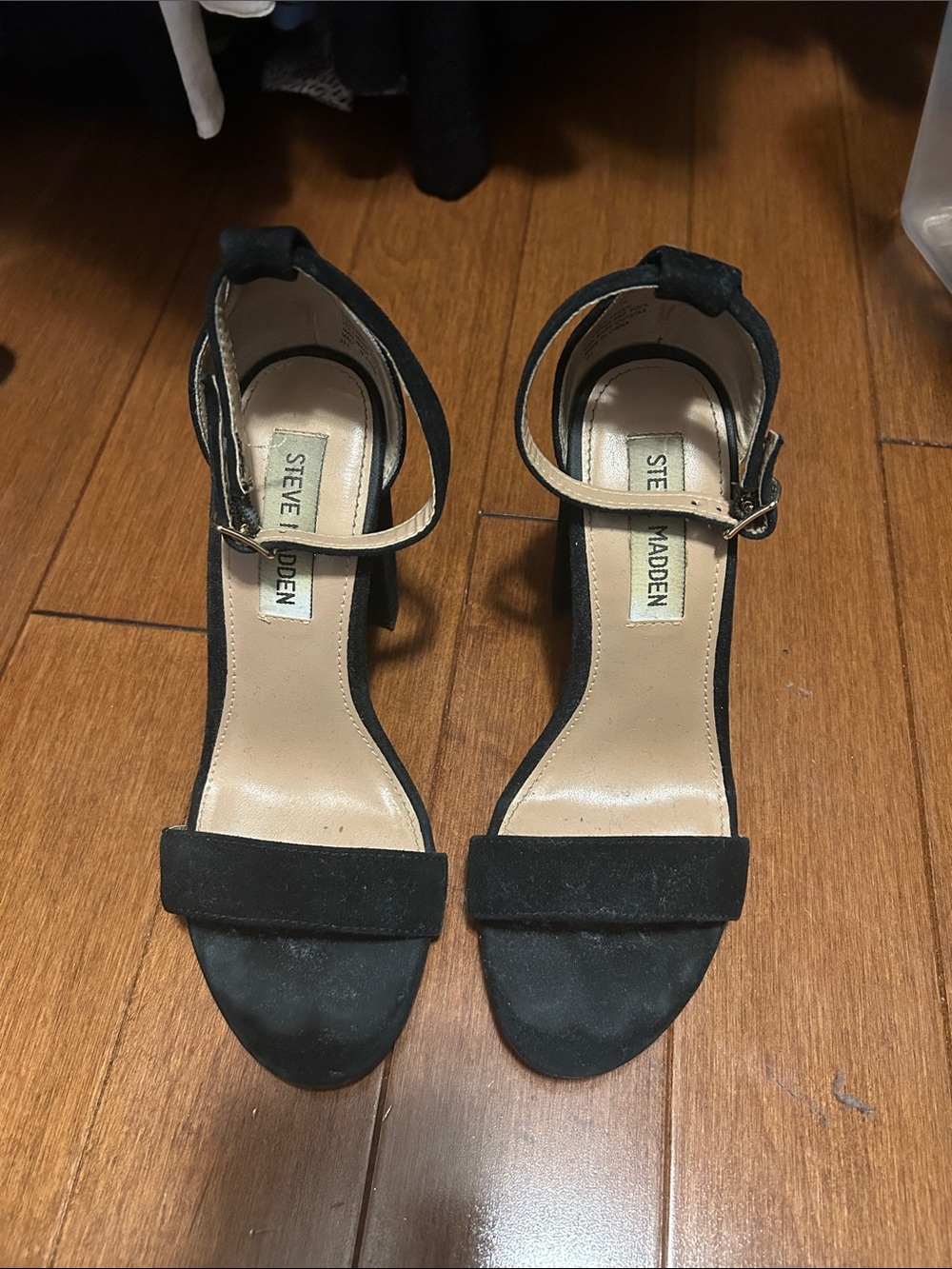 Steve Madden Black Suede Ankle-Strap Block Heels